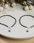 Black Beads Silver Anklet