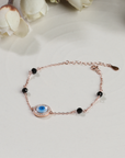Evil Eye & Black Beads Rose Gold Rhodium Plated Bracelet