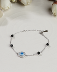 Evil Eye & Black Beads Rose Gold Rhodium Plated Bracelet