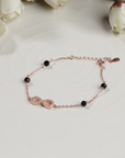 Infinity & Black Beads Silver Bracelet