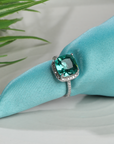 Green Cushion Solitaire Ring