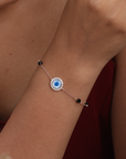 Evil Eye & Black Beads Rose Gold Rhodium Plated Bracelet