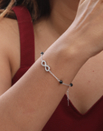 Infinity & Black Beads Silver Bracelet