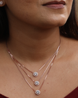 Solitaire Halo 3 Layer Necklace Set