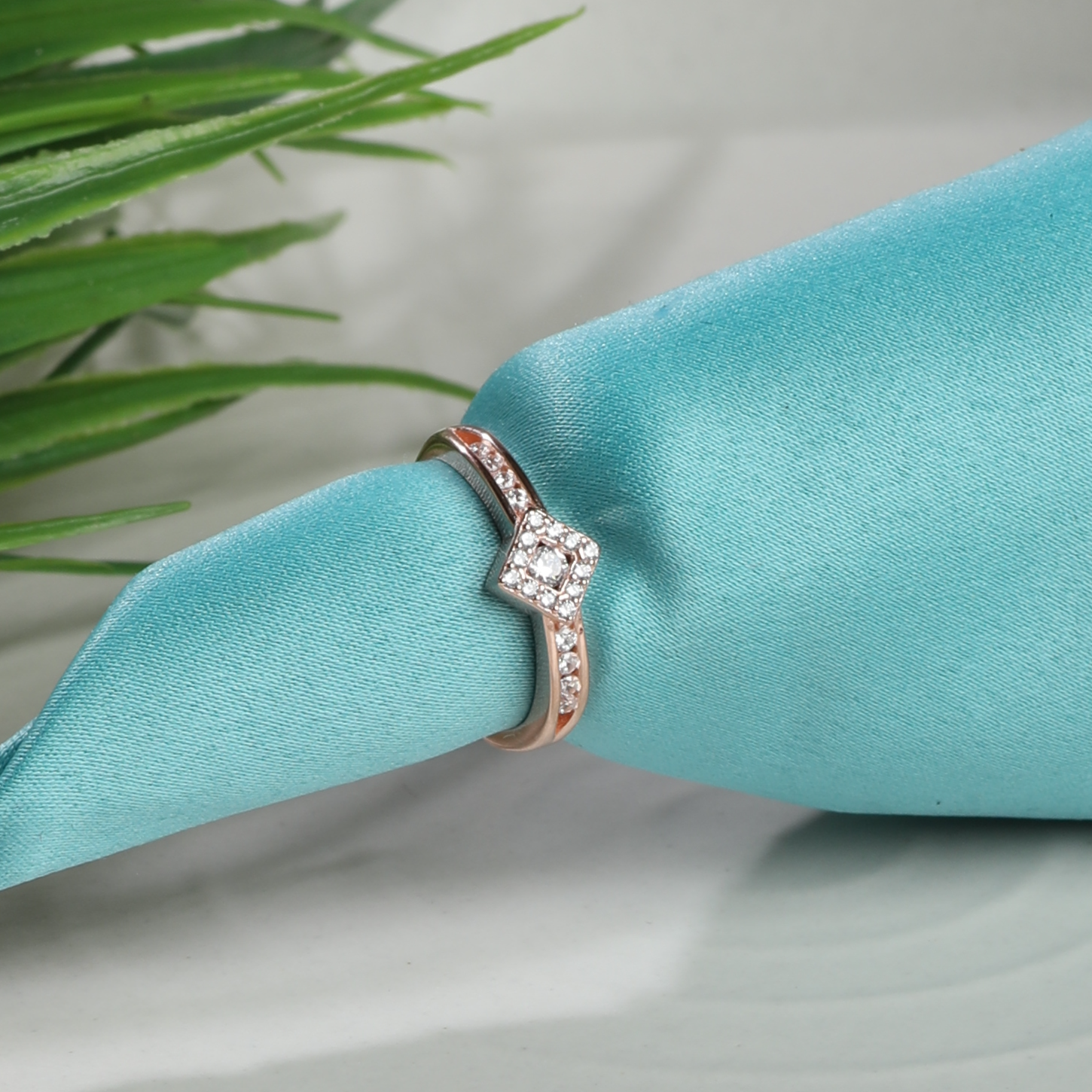 Square Halo Silver Plated Adjustable Ring
